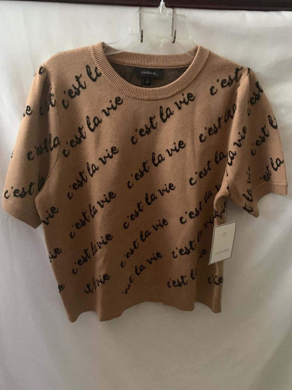 CALLIGRAPHIE FOR ANTHROPOLOGIE C'est La Vie Knit Short Sleeve Top Sz LARGE